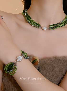 多层缠绕米珠磁吸项链