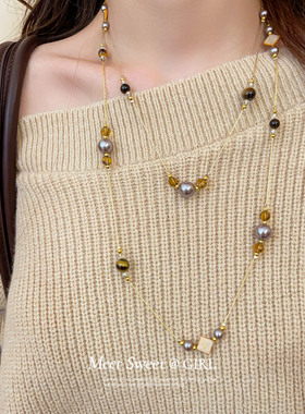 虎眼石玻璃珠串珠项链