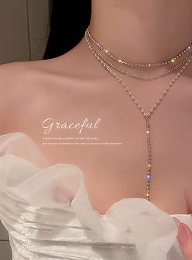 珍珠流苏多层叠戴项链小众设计感