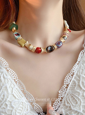 中古vintage饰品民族风拼接颈链