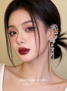 几何花卉流苏长款耳夹耳环女