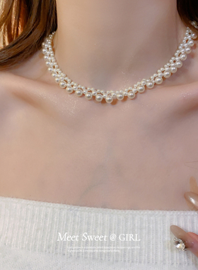 串珠项链法式轻奢choker锁骨链