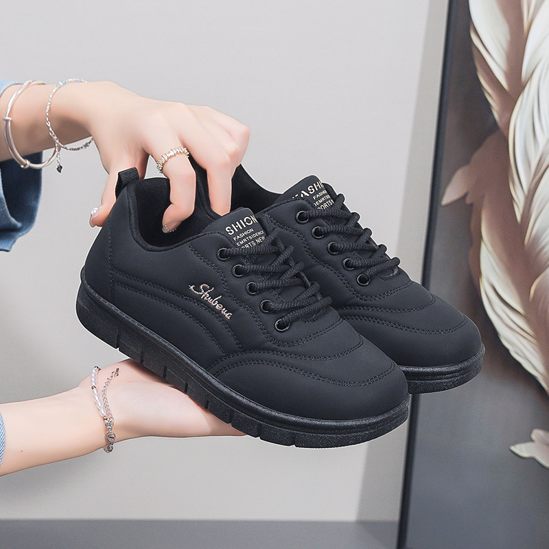 皮面防水运动鞋女2026春季新款妈妈鞋中老年舒适不累脚黑色工作鞋,淘宝优惠券,粉丝福利购,淘宝优惠卷