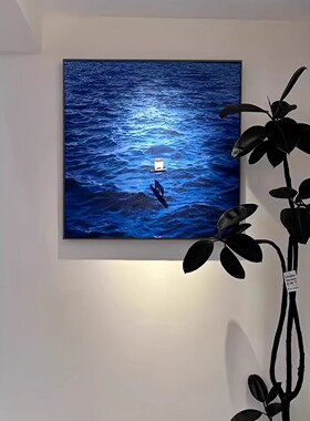 一帆风顺现代简约玄关过道走廊装饰画蓝色大海餐厅高级感肌理挂画