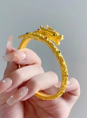 新中式新款神龙摆尾手镯霸气精巧花丝工艺古生肖龙镯高级古法