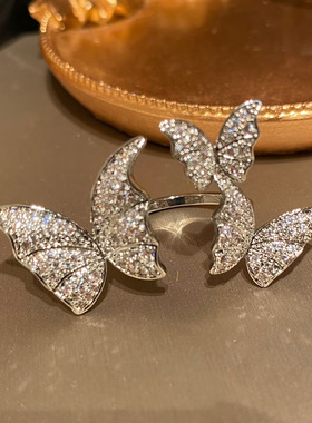 立体蝴蝶结戒指轻奢超闪