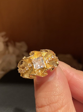 新中式磨砂金色开口可调戒指