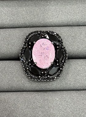 黑枪色粉晶质感锆石套装撞色重工耳饰戒指手链女士复古晚宴配饰