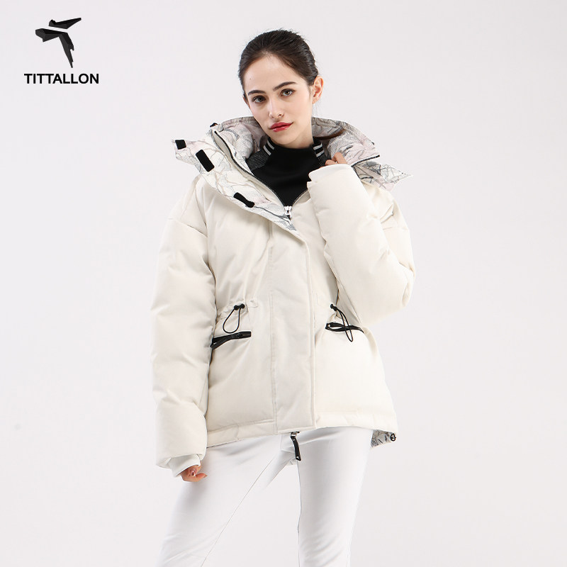 Tittallon体拓羽绒服女户外滑雪防水保暖加厚短款800蓬防风鹅绒服