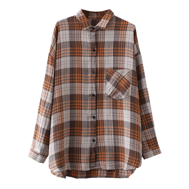 秋冬装文艺范加绒加厚格子打底衫 dza衬衫