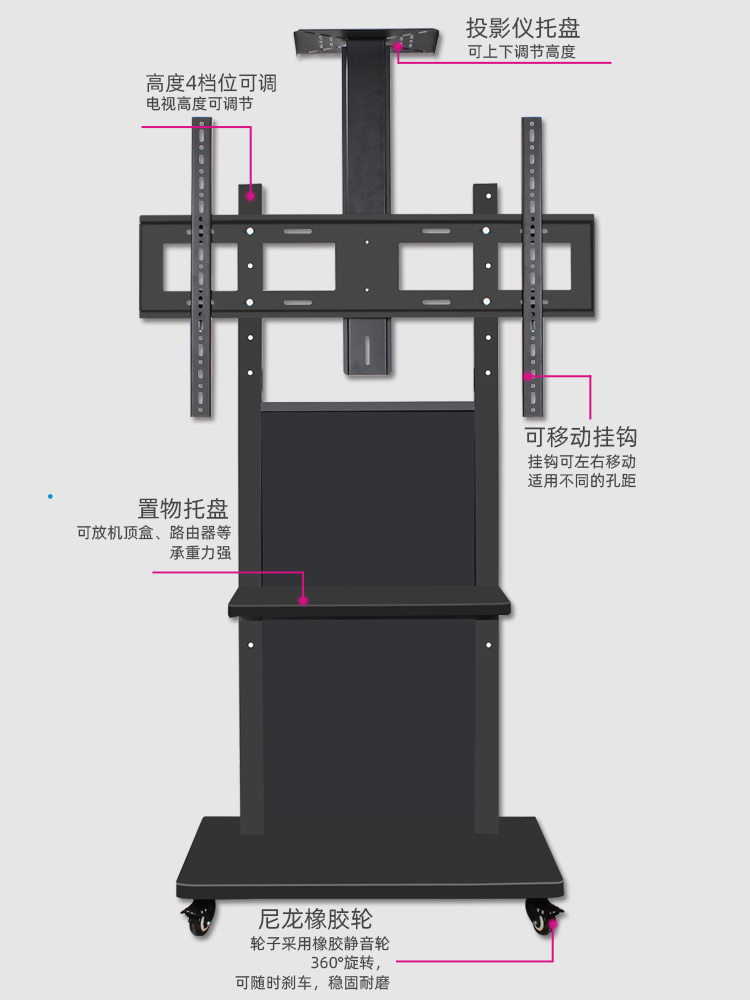 通用于小米华为V65荣耀智慧屏X1移动支架推车电视机落地底座-图1