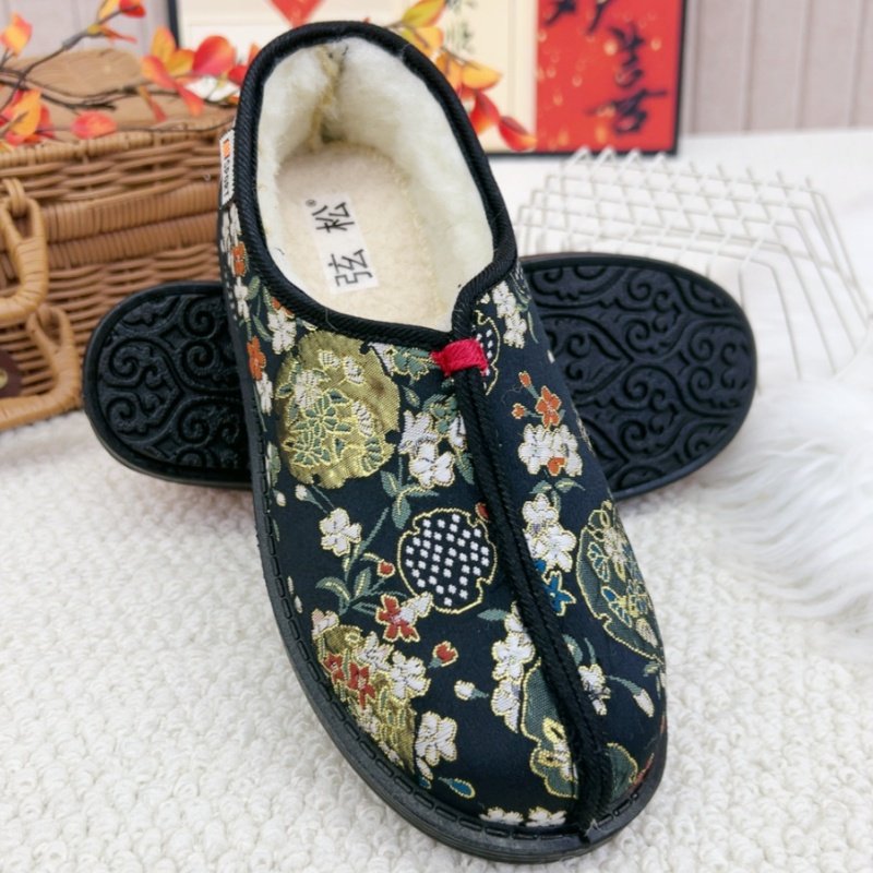 复古新中式棉鞋红色花卉图案老北京传统布鞋一脚蹬奶奶棉鞋加绒鞋,淘宝优惠券,粉丝福利购,淘宝优惠卷