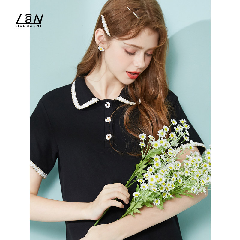 黑色娃娃领2020新款夏季显瘦连衣裙 靓安妮女装连衣裙