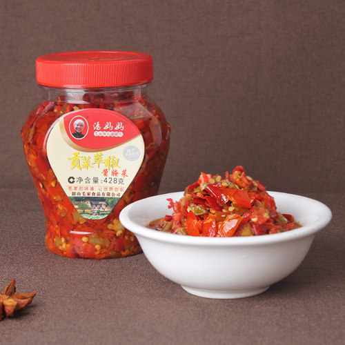 毛家饭店辣椒酱湖南贡菜脆椒蒜蓉剁椒辣椒酱下饭菜特产拌饭酱428g - 图1