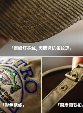 马登美式复古卡其灯芯绒弯檐硬顶棒球帽刺绣做旧鸭舌遮阳帽子