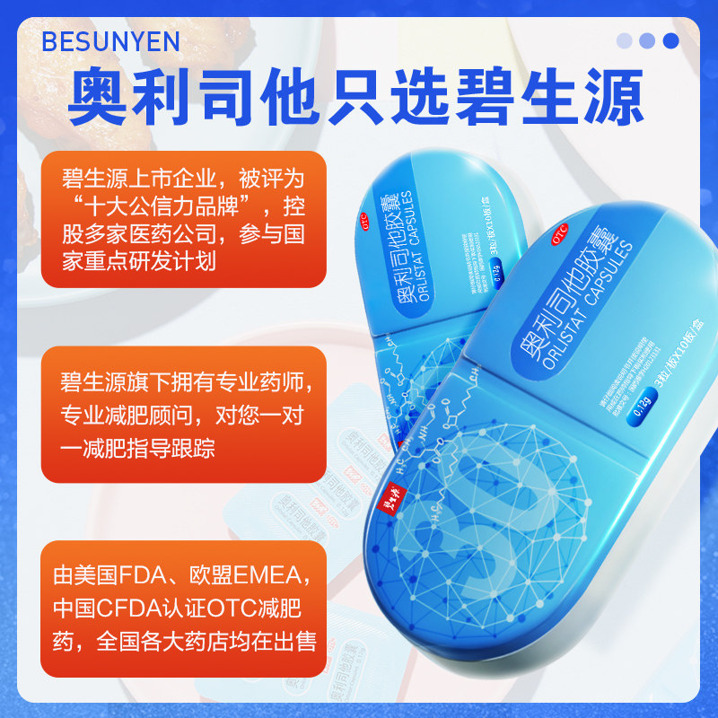 碧生源旗舰店正品奥利司他胶囊 碧生源药品肠胃用药