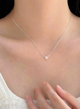 999纯银项链小方块韩版简约优雅锁骨链首子饰品