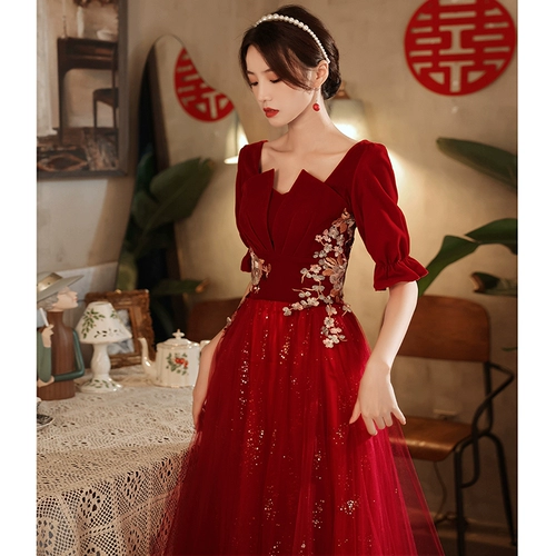 Летнее бордовое длинное элегантное вечернее платье, городской стиль, изысканный стиль