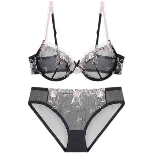 Сексуальный кружевной бюстгалтер, ультратонкее нижнее белье, комплект, с вышивкой