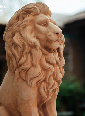 花园庭院玄关红狮子摆件