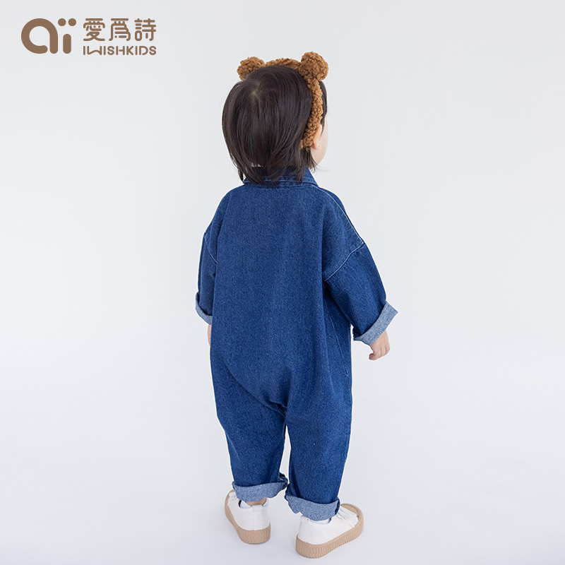 iwishkids 婴儿连体衣春秋纯棉牛仔衣服春秋季新款宝宝哈衣爬服棉 - 图1