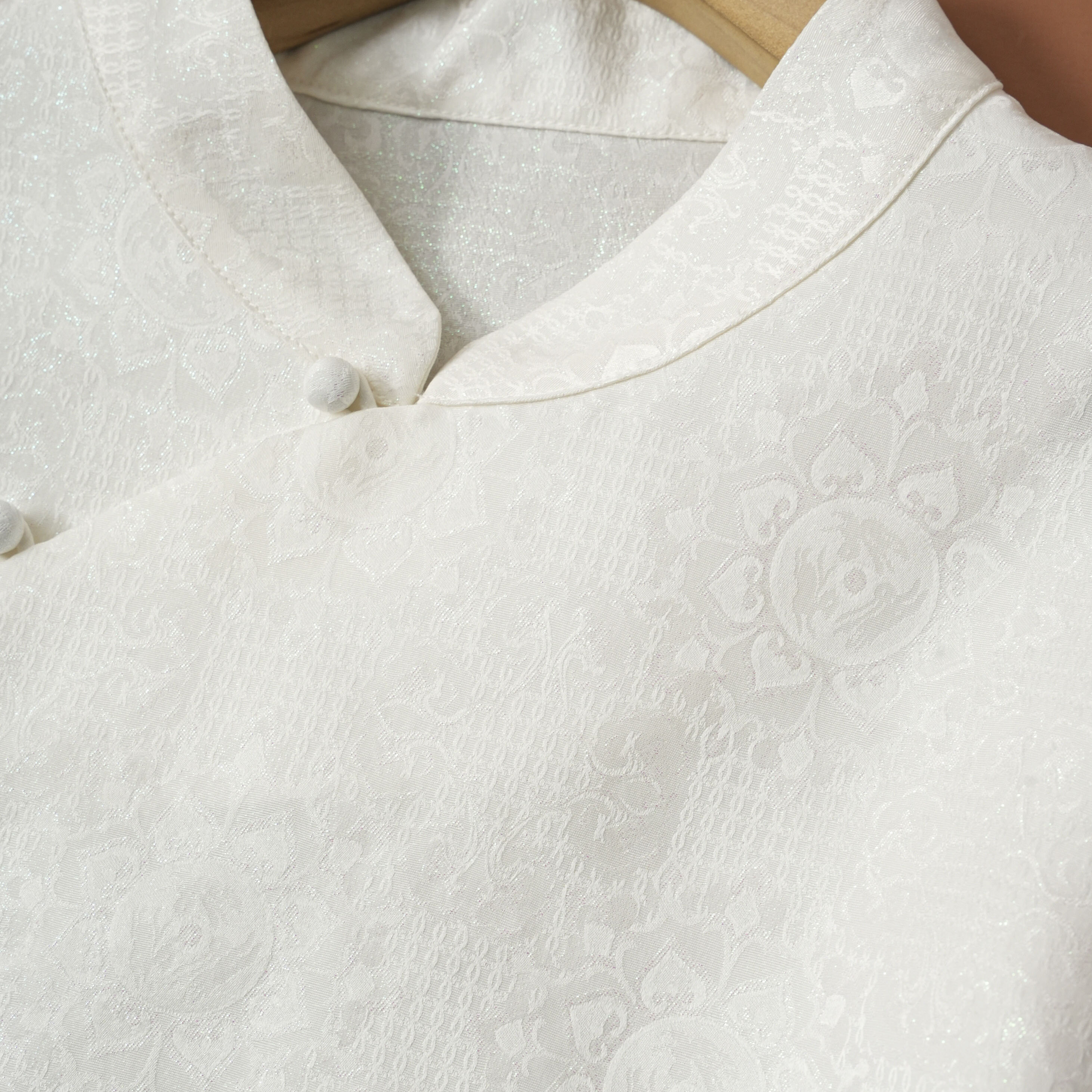 桑蚕丝织金正绢高级感新中式打底衫女2025秋冬立领水貂毛真丝上衣 - 图0