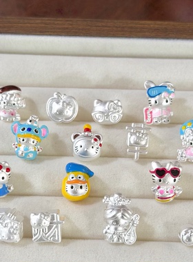 足银999纯银hellokitty猫通孔纯银配件凯蒂猫kt串饰可穿手绳礼物