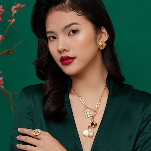 潮流合伙人FOURTRY联名【万物發生】水晶竹节链圆形耳钉耳夹 礼物 - 图1