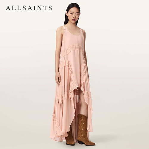 ALLSAINTS女士时尚吊带连衣裙DORINA小黑裙粉色蛋糕裙2026夏新款 - 图0