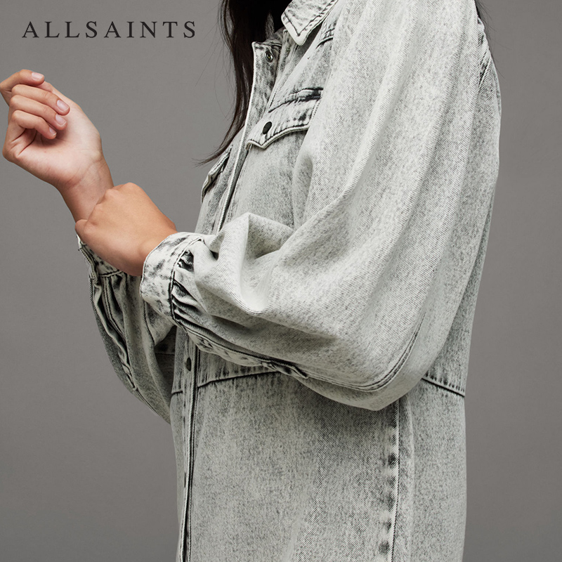 ALLSAINTS女士长袖翻领连衣裙衬衫式牛仔裙子秋季WD150Z - 图3