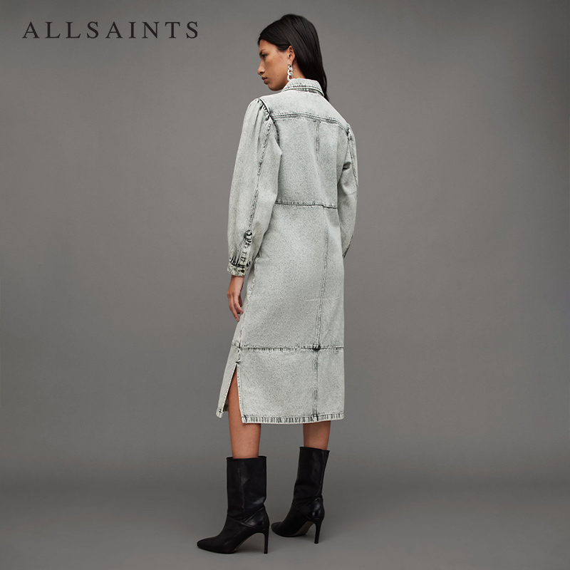 ALLSAINTS女士长袖翻领连衣裙衬衫式牛仔裙子秋季WD150Z - 图1
