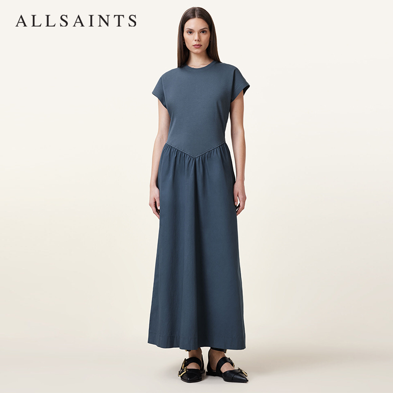 ALLSAINTS女士气质连衣裙法式洋气修身短袖长裙2025年秋季W358DC - 图0