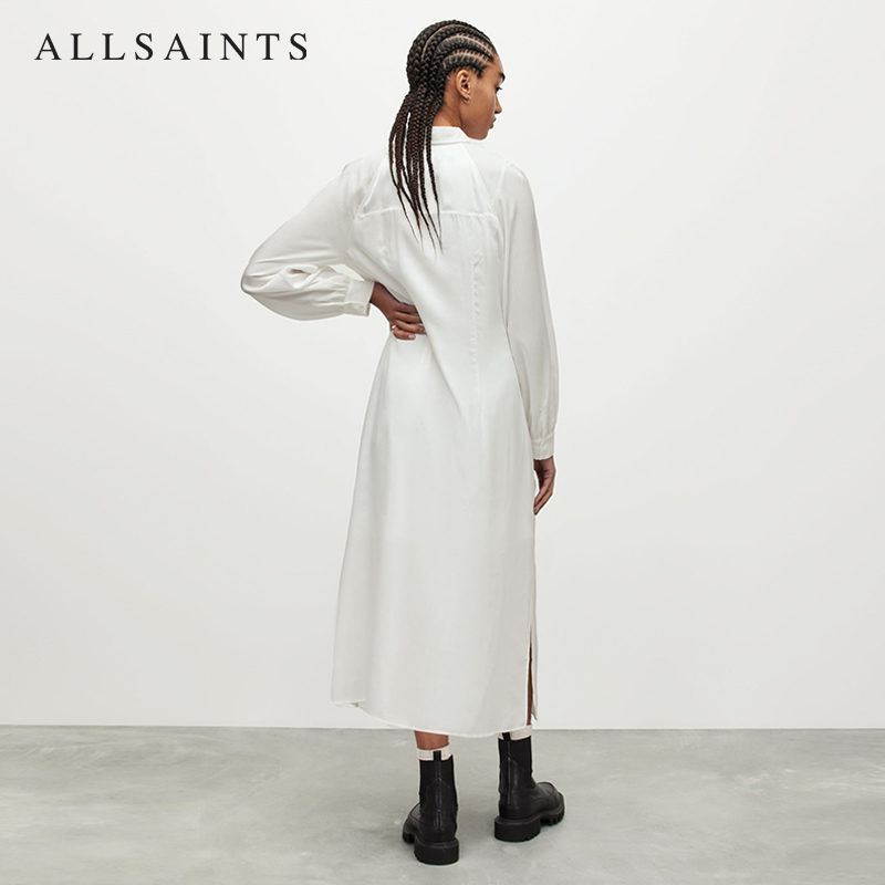 ALLSAINTS女士长袖连衣裙春秋季款白色系带打底衬衫裙WD388Y - 图1