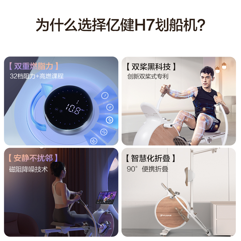 【特批价】亿健智能磁阻划船机家用双桨折叠有氧运动健身训练器材