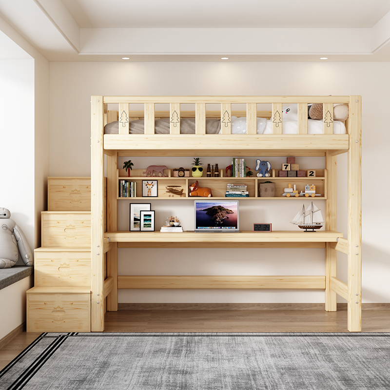 实木梯柜上床下桌组合高架床单上层下空带衣柜上铺悬空儿童小户型 - 图3
