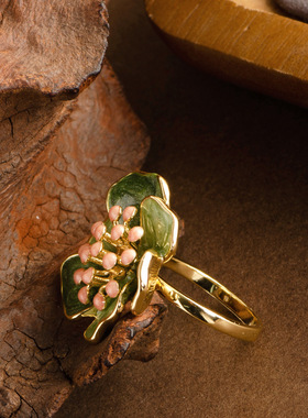 新款法式复古时尚珐琅彩花朵戒指女小众设计高级百搭指环精致首饰