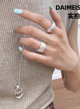 时尚中古风百搭微镶锆石小雏菊戒指女轻奢小众高级感开口指环首饰