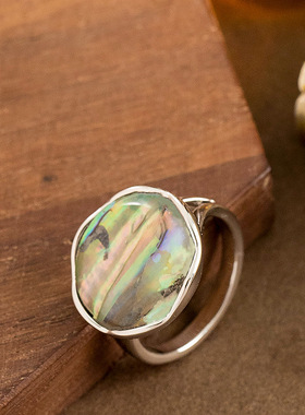 新款时尚轻奢天然鲍鱼贝壳戒指女小众设计高级感百搭指环精致首饰