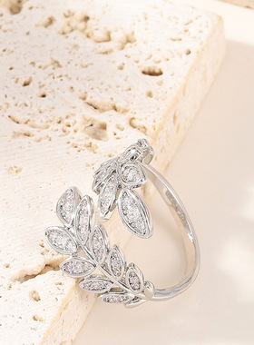 新款时尚轻奢镶钻麦穗开口戒指女小众设计高级感百搭指环精致首饰