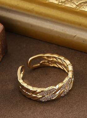 新款时尚轻奢满钻锆石开口戒指女小众设计高级感百搭指环精致首饰