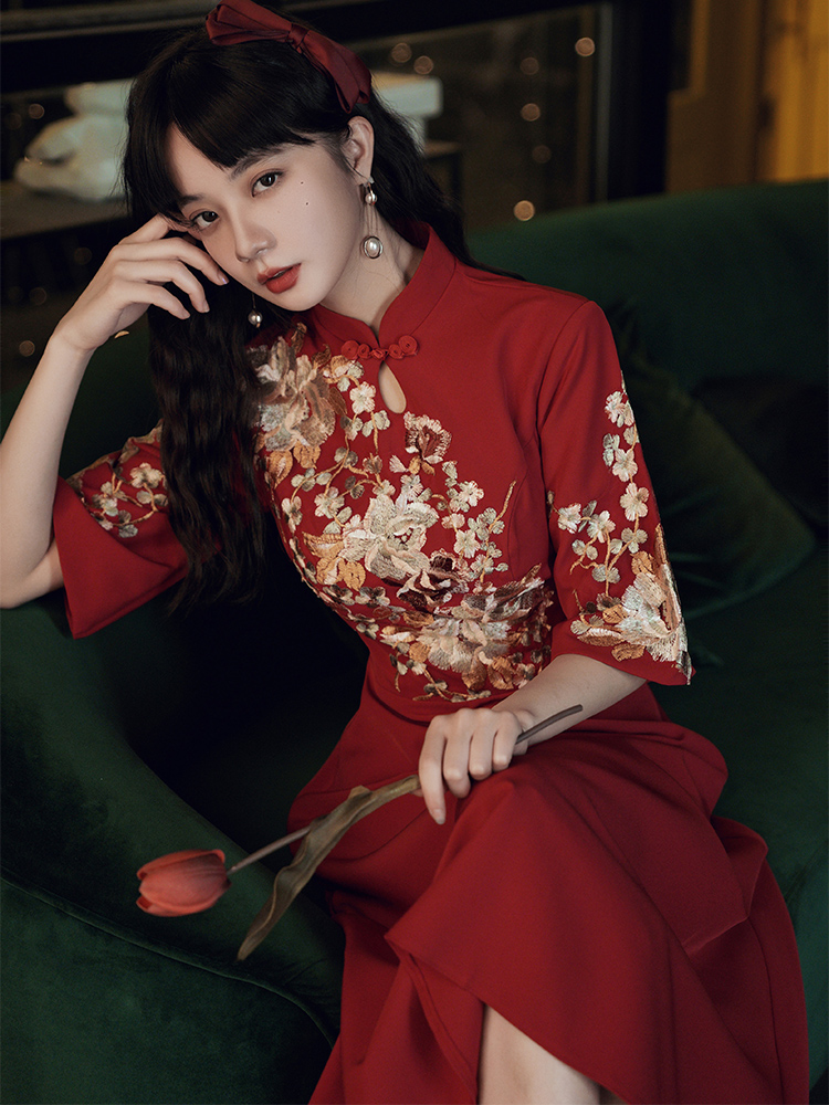 新娘旗袍红色婚礼中国风回门敬酒服 蒂雅莎礼服/晚装