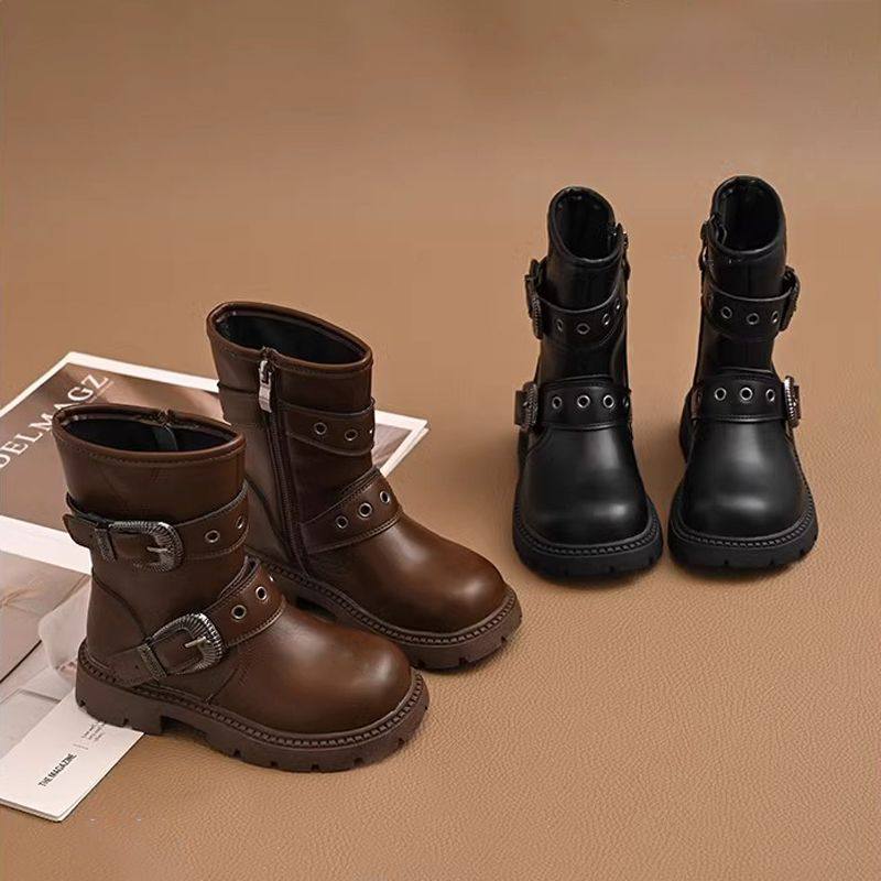 女童中筒靴爆款棕色西部牛仔骑士靴2025秋季英伦风短靴单里马丁靴,淘宝优惠券,粉丝福利购,淘宝优惠卷