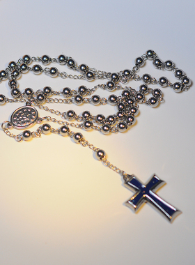 潮流欧美INS圆珠钛钢十字架项链