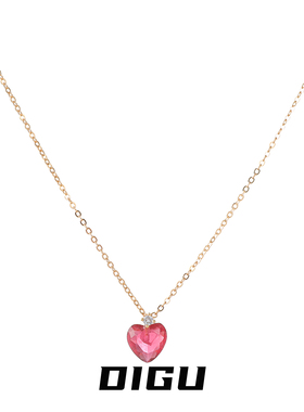 春夏简约百搭红色水晶爱心项链