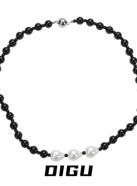 轻奢手工串珠黑色项链巴洛克珍珠