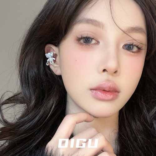 DIGU轻奢满钻爱心小熊耳夹精致高级感闪钻无耳洞耳骨夹百搭耳饰 - 图2