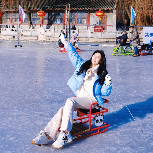 熊猫滑冰车双人爬犁亲子冰上自行车二人转雪地自行车冰雪游乐设备 - 图3