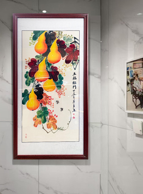 五福临门绿葫芦金葫芦手绘挂画
