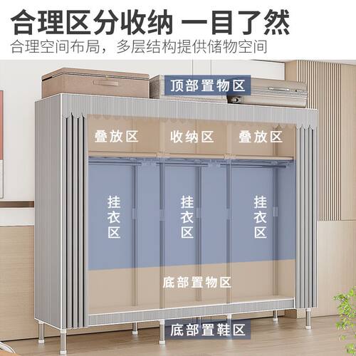 衣柜全钢架特厚加粗家用卧室简易衣柜拼接加厚爆款布衣柜结实耐用 - 图2