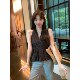 Anli ເສື້ອຢືດແບບຝລັ່ງເສດແບບມີຈຸດໆນ້ອຍໆທີ່ມີສາຍຄໍ V-neck tie